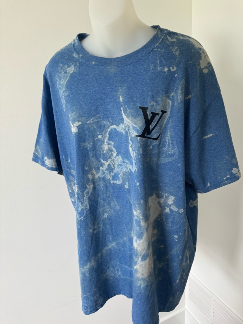 Louis Vuitton Blue Marble Short Sleeve Tee with LV Chest Logo